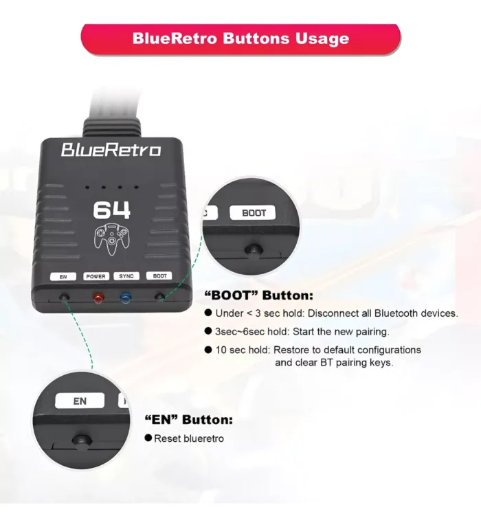 Adaptador Blueretro 4 Mandos Bluetooth Nintendo64 Servitae - Imagen 2