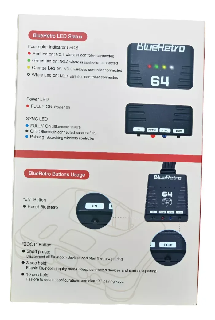Adaptador Blueretro 4 Mandos Bluetooth Nintendo64 Servitae - Imagen 6