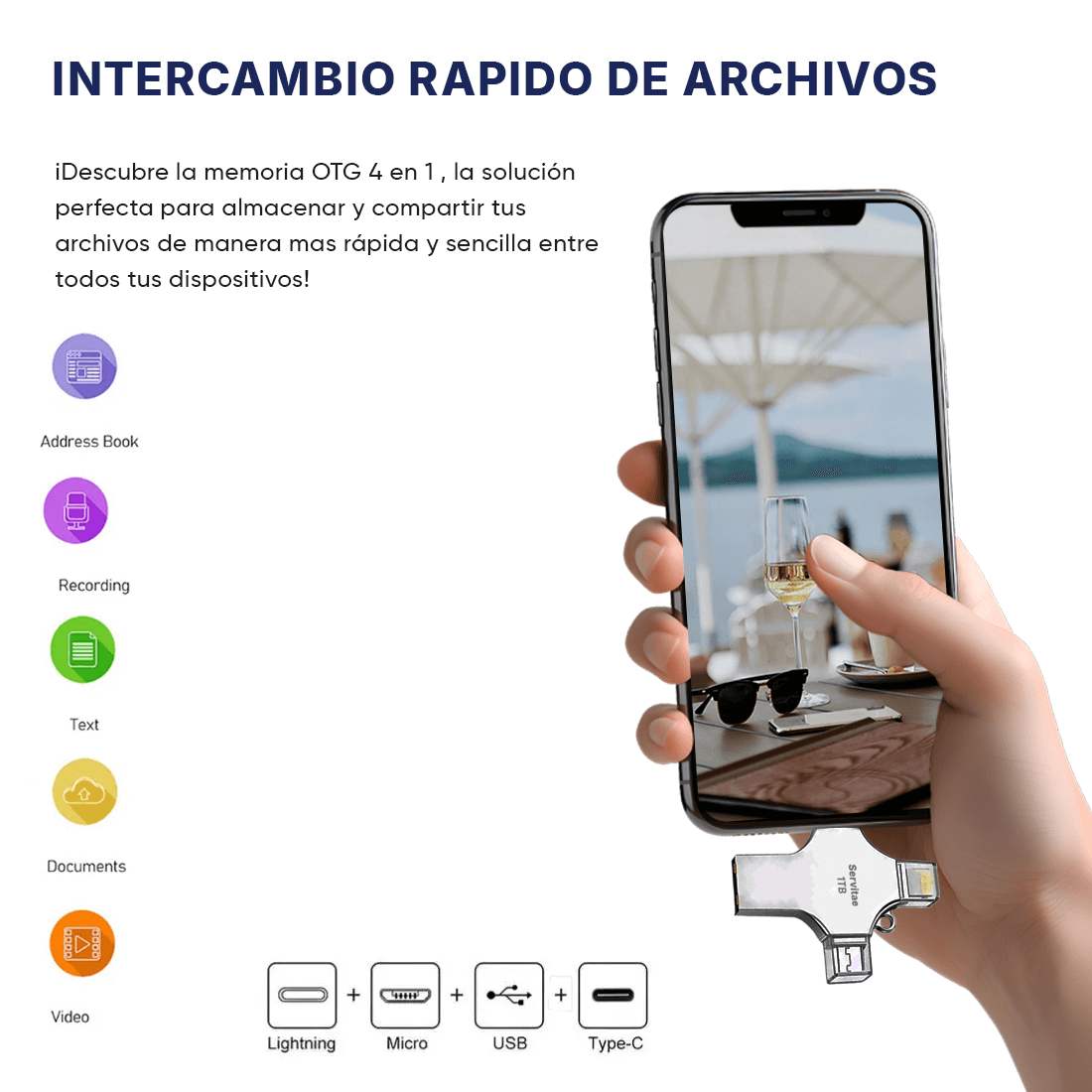 Memoria Otg 4 En 1 iPhone Android iPad Pc Usb-c Lighting 2tb - Imagen 3