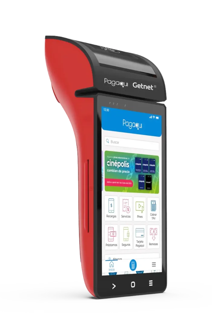 Terminal de cobro Max Pagaqui para negocios de todos los tamaños, equipada con tecnología NFC y EMV para aceptar pagos de tarjetas de crédito, débito, Bienestar, vales y billeteras digitales como Apple Pay y Google Pay. Desde la comodidad de tu tienda, restaurante o emprendimiento, podrás cobrar de forma rápida, segura y sin complicaciones.