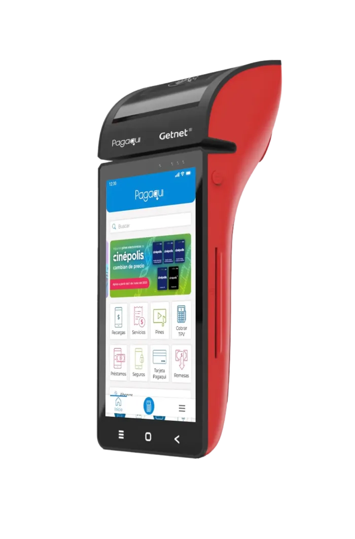 Terminal de cobro Max Pagaqui para negocios de todos los tamaños, equipada con tecnología NFC y EMV para aceptar pagos de tarjetas de crédito, débito, Bienestar, vales y billeteras digitales como Apple Pay y Google Pay. Desde la comodidad de tu tienda, restaurante o emprendimiento, podrás cobrar de forma rápida, segura y sin complicaciones.