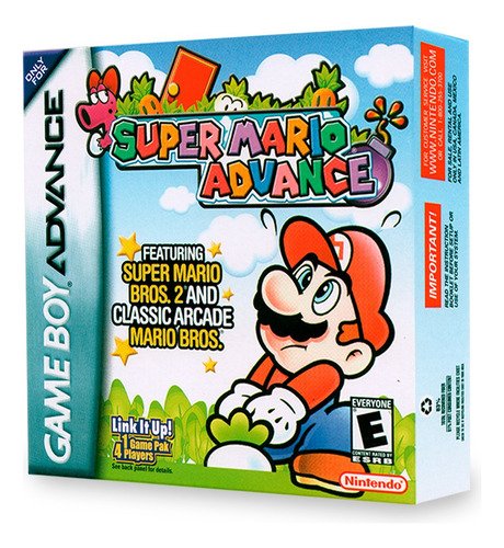 Contraportada del juego Super Mario Advance mostrando información del producto y características