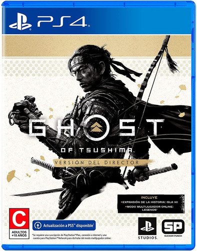 Portada oficial del juego Ghost of Tsushima Director's Cut para PlayStation 4 con diseño samurái