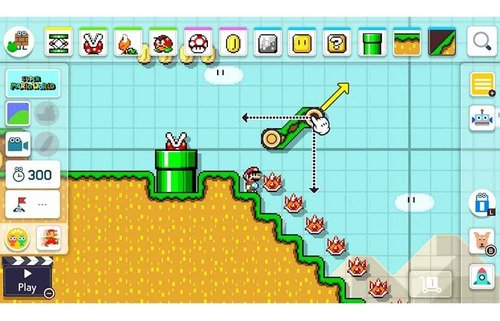Captura de gameplay mostrando la creación de niveles en Super Mario Maker 2 para Nintendo Switch