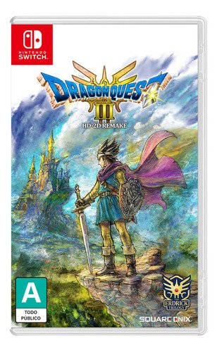 Portada oficial de Dragon Quest III HD Remake para Nintendo Switch mostrando arte del juego