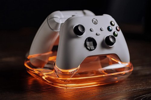 Indicadores LED de la base de carga 8BitDo mostrando estado de carga en color ámbar y blanco