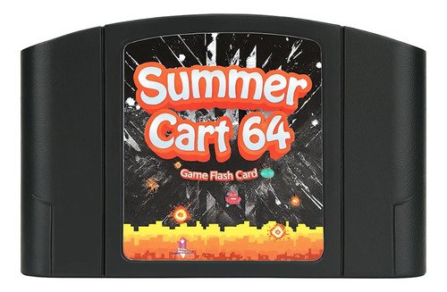 Cartucho Summer Cart 64 color negro para Nintendo 64 con diseño original y ranura para tarjetas TF
