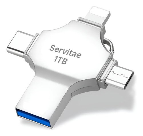 Memoria OTG 4 en 1 de 1TB con conectores USB-C, Lightning, Micro USB y USB-A para dispositivos multiples