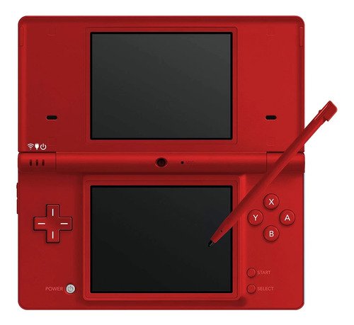 Consola Nintendo DSi reconstruida en color negro, mostrando pantallas y controles en perfecto estado