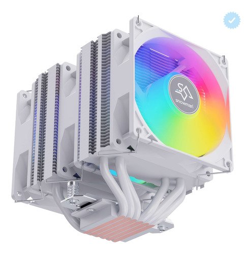 Disipador Servitae-Snowman con 3 ventiladores ARGB instalado en placa base, mostrando luces RGB encendidas para enfriamiento eficiente