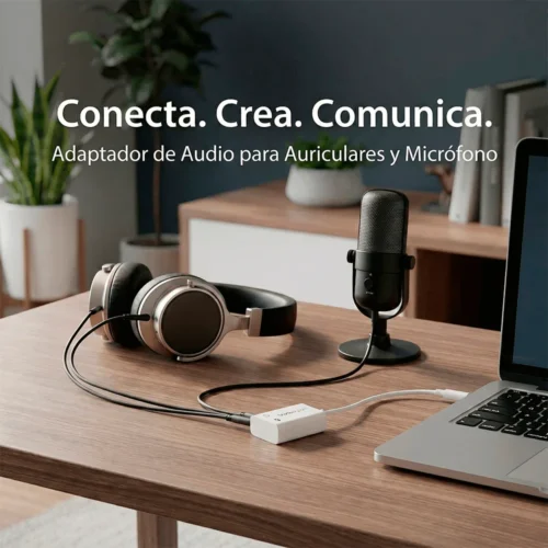 Adaptador de audio StarTech que convierte conector TRRS 4 polos a dos conectores TRS separados para auriculares y micrófono