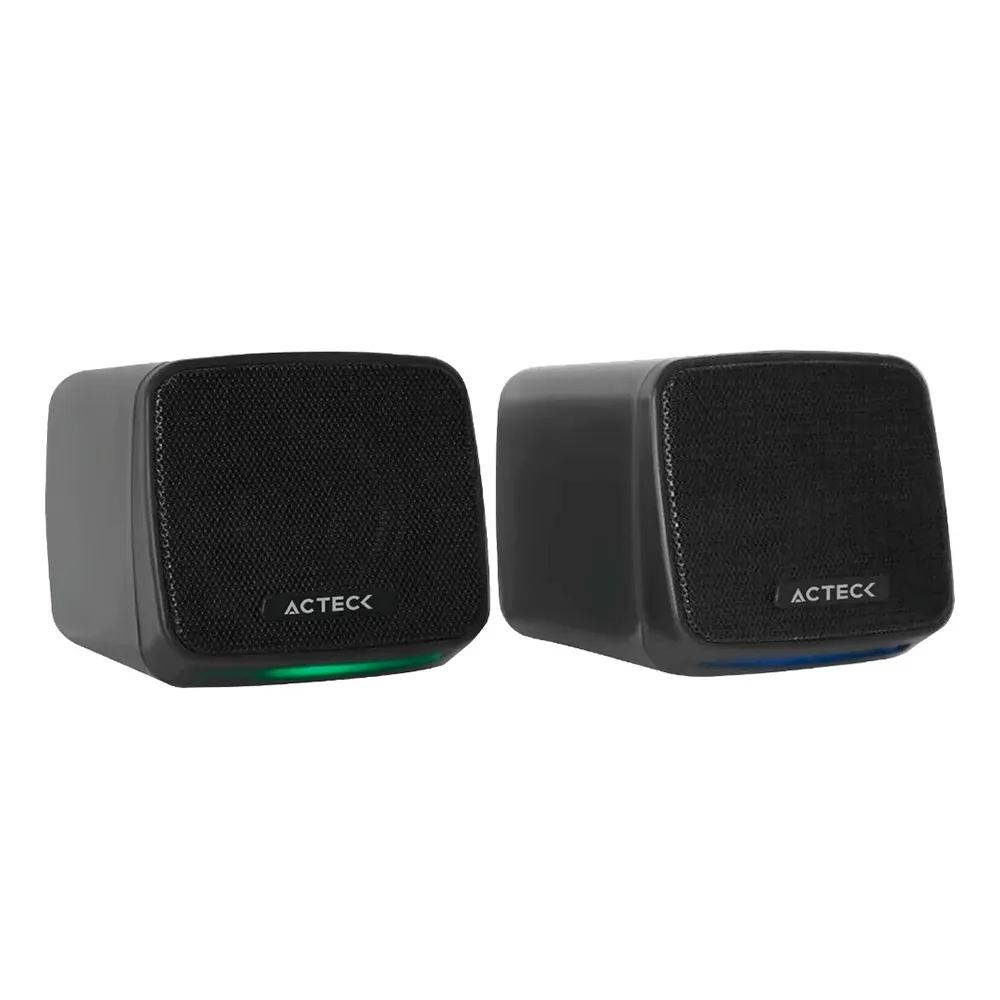 Bocina portátil Acteck Elant Cube AS430 de 6W con luces RGB, ideal para fiestas y reuniones en interiores