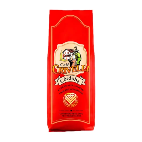 Café molido Crivelli Cordoba ecológico de exportación en empaque de 250 gramos, ideal para preparar en cafetera
