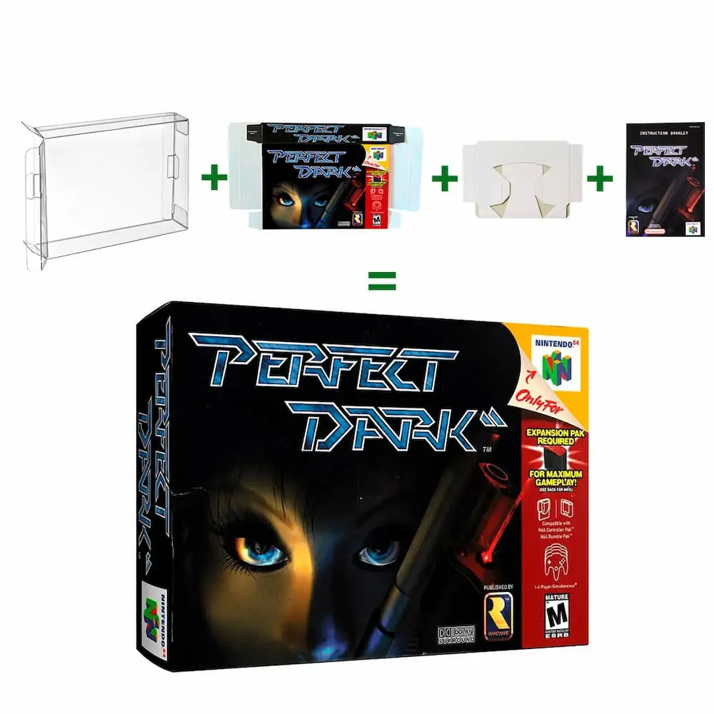 Protector kit manual, caja y protector acrilico Perfect Dark N64